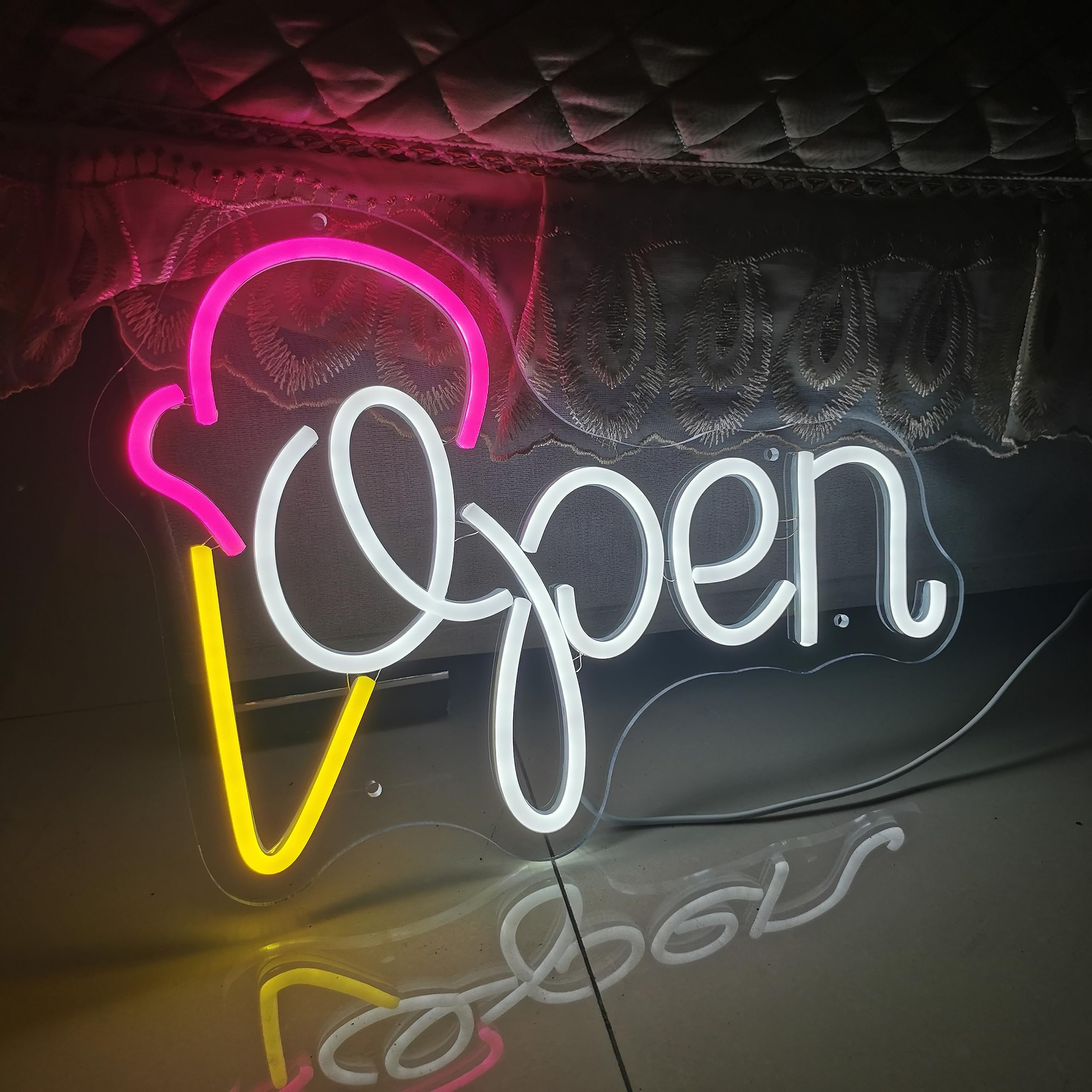 Offenes Neonschild weiß, offenes Neonschild für Hausbar-Dekoration, offenes Neonschild, benutzerdefinierte für Eisdiele, Dekoration mit USB-betrieben (39,9 x 27,9 cm)