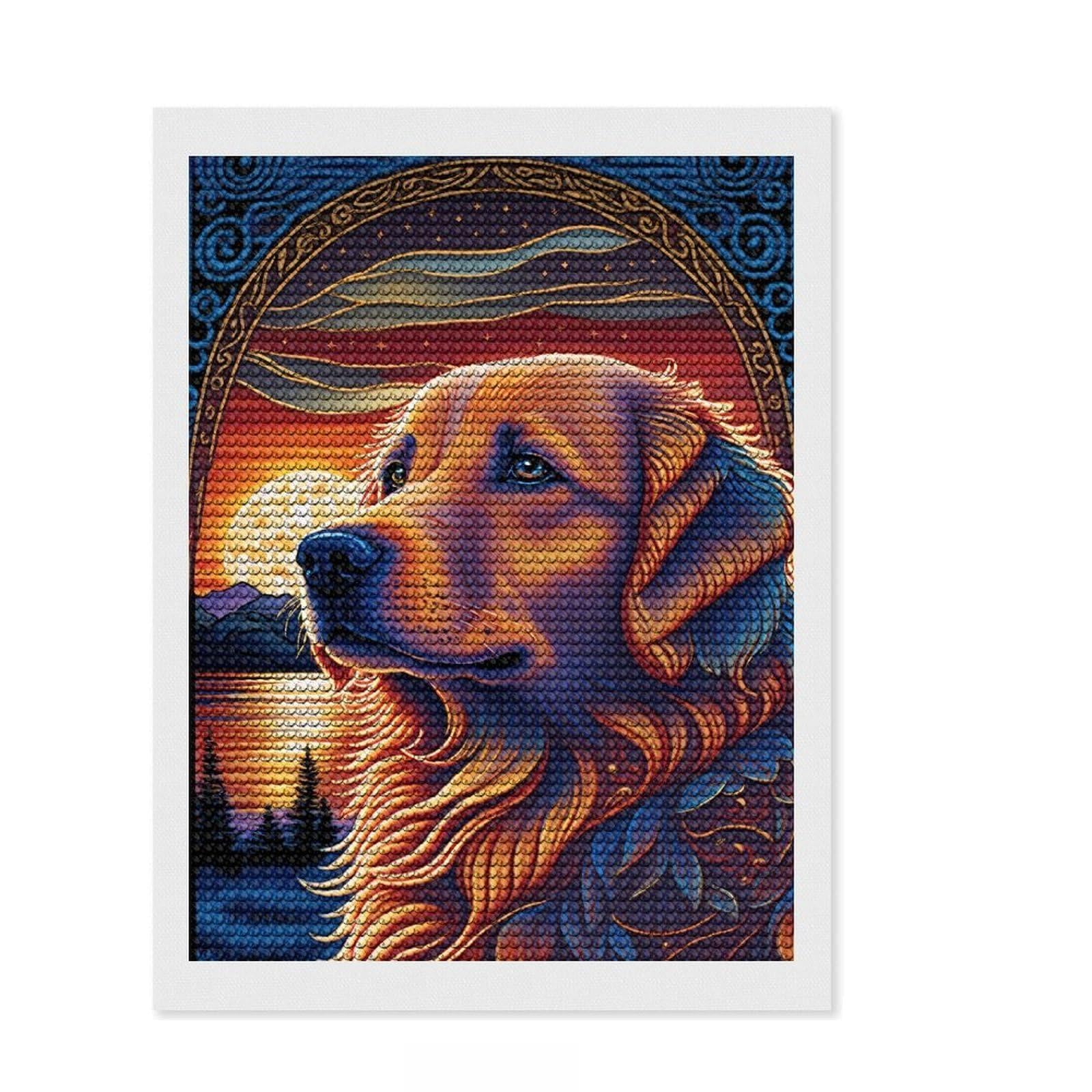 Junmoney Golden Retriever Style 2 Diamond Painting Set 12"x16", for Craft Lovers, Creative Leisure Activity, Farmhouse Decor, Holiday Gift Idea