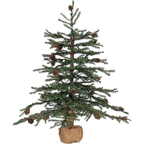 Vickerman 24" Caramel Pine Artificial Christmas Tree Unlit- Featuring 480 PVC Tips - Pine Cone Accented - Seasonal Indoor Home Decor with Decorative Burlap Base