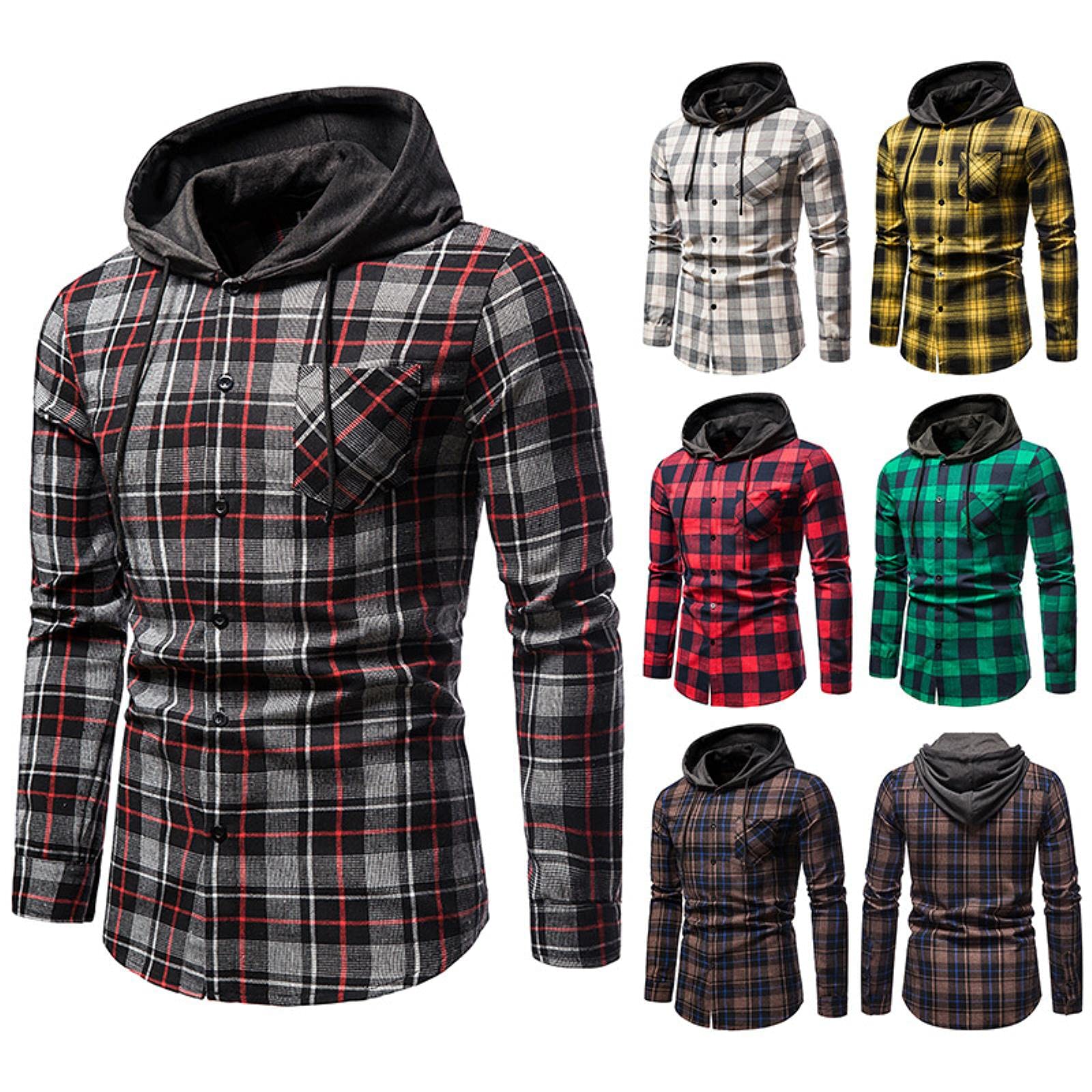 Men's Fashion Casual Hooded Shirt Slim Regular Standard Fit Shirts Button  Down Long Sleeve Cotton Tops Blouse with Pocket Plaid Red : Amazon.ca:  Clothing, Shoes u0026 Accessories