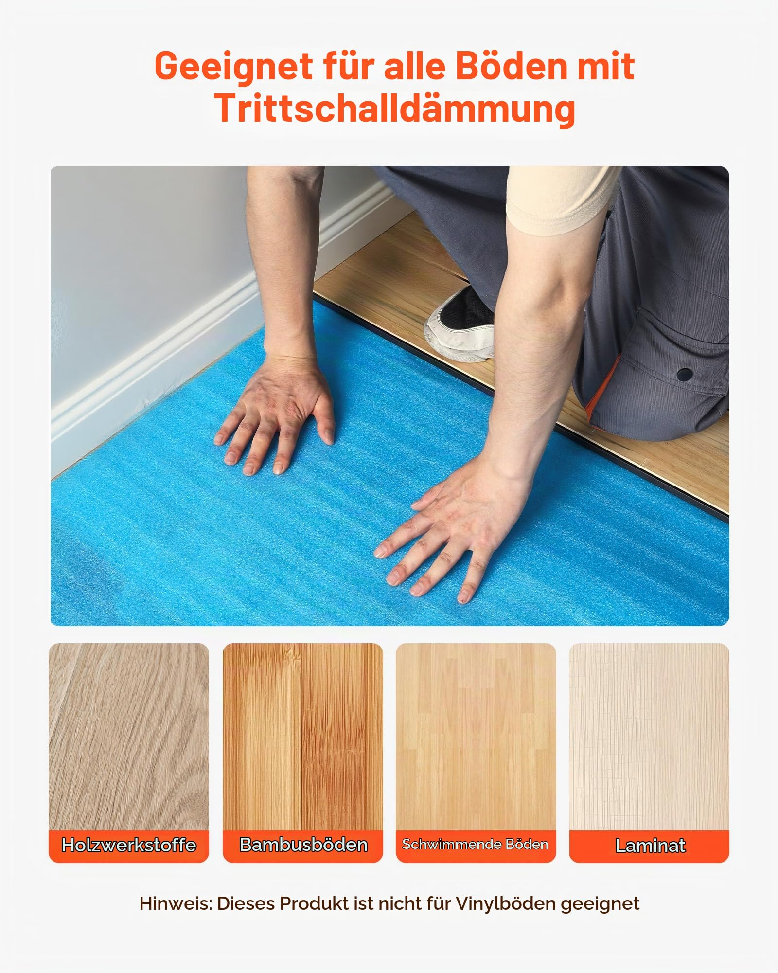 VEVOR 3x Trittschalldämmung, 27,9 m², 3-in-1 3 mm dicke Dämmungunterlage mit Klebeband & Dampfsperre, EPE-Schaum mit blauem PE, Schalldämmung & Geräuschreduzierung, für Laminat-Holzböden
