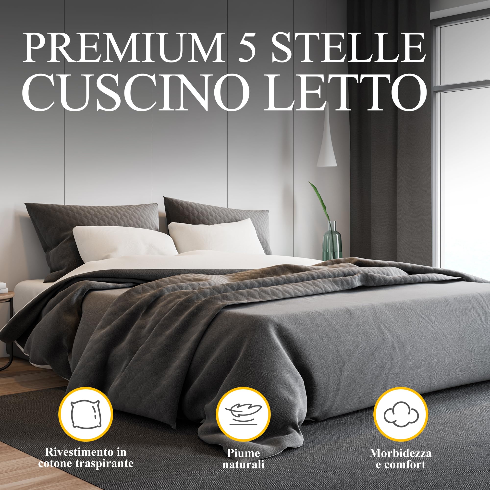 Orange Wave Cuscino Letto 40x80 cm in Piumino e Piuma – Certificato RDS & OEKO-TEX, Morbido,Lavabile– Comfort di Lusso per Tutte le Posizioni di Sonno