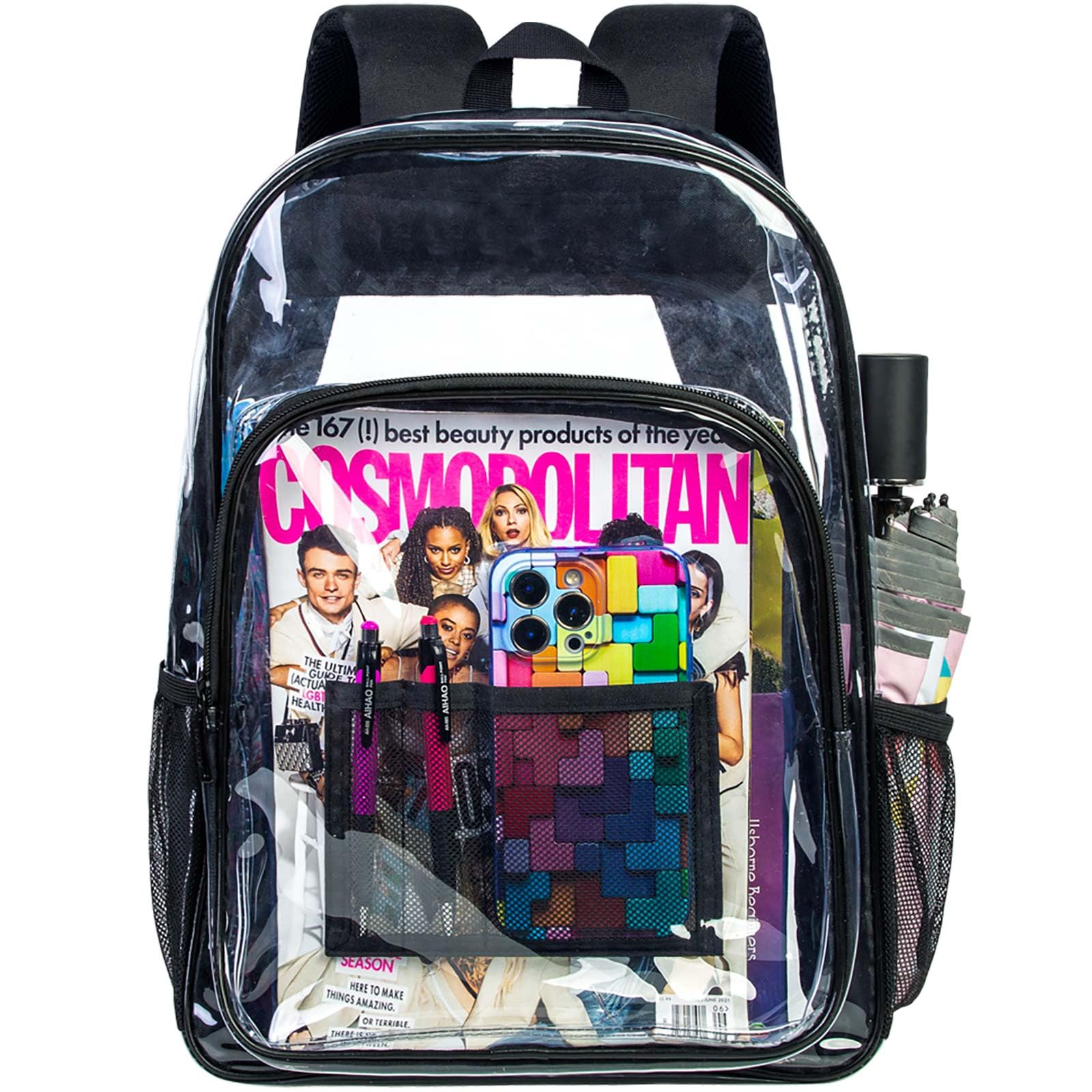 AGSDON Clear Backpack, Heavy Duty Transparent Bookbag, See Through PVC Backpacks for Women Men