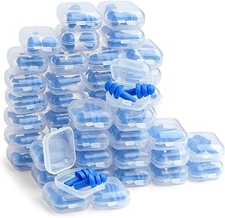 50 Pair Silicone Ear Plugs in Plastic Cases Soft Reusable Comfortable in Bulk Hearing Protection Water Earplugs Shower Diving Surfing Waterproof Sports Reusable Ear Plugs for Swimming Adults