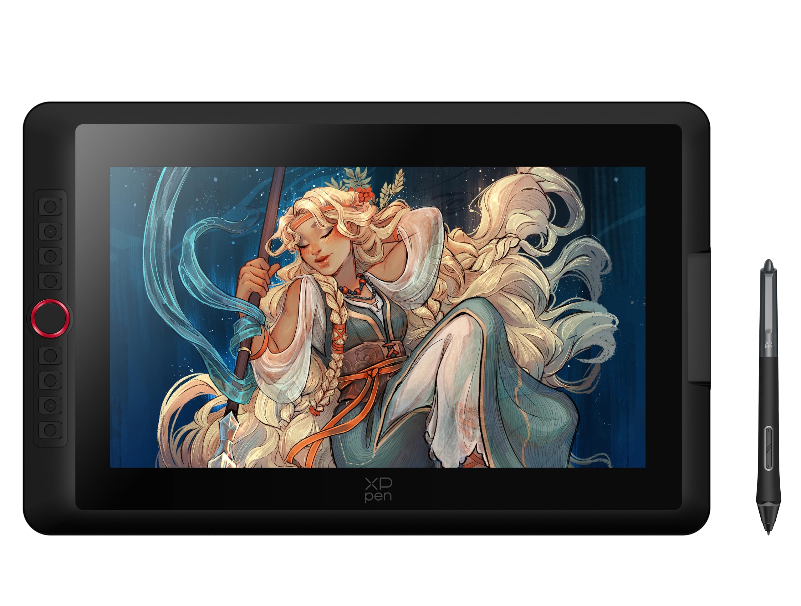 XPPen Tavoletta Grafica con Schermo Artist 15.6 Pro V2 display da 15,4 pollici, 16K livelli di pressione, 8 tasti rapidi e rotellina rossa, Supporto pieghevole incluso