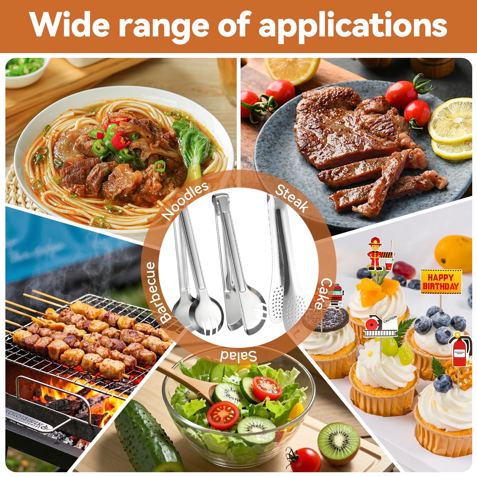 3 Pezzi Pinze Da Cucina In Acciaio Inox, 9 Pollici Pinza Da Cucina - Foto 8