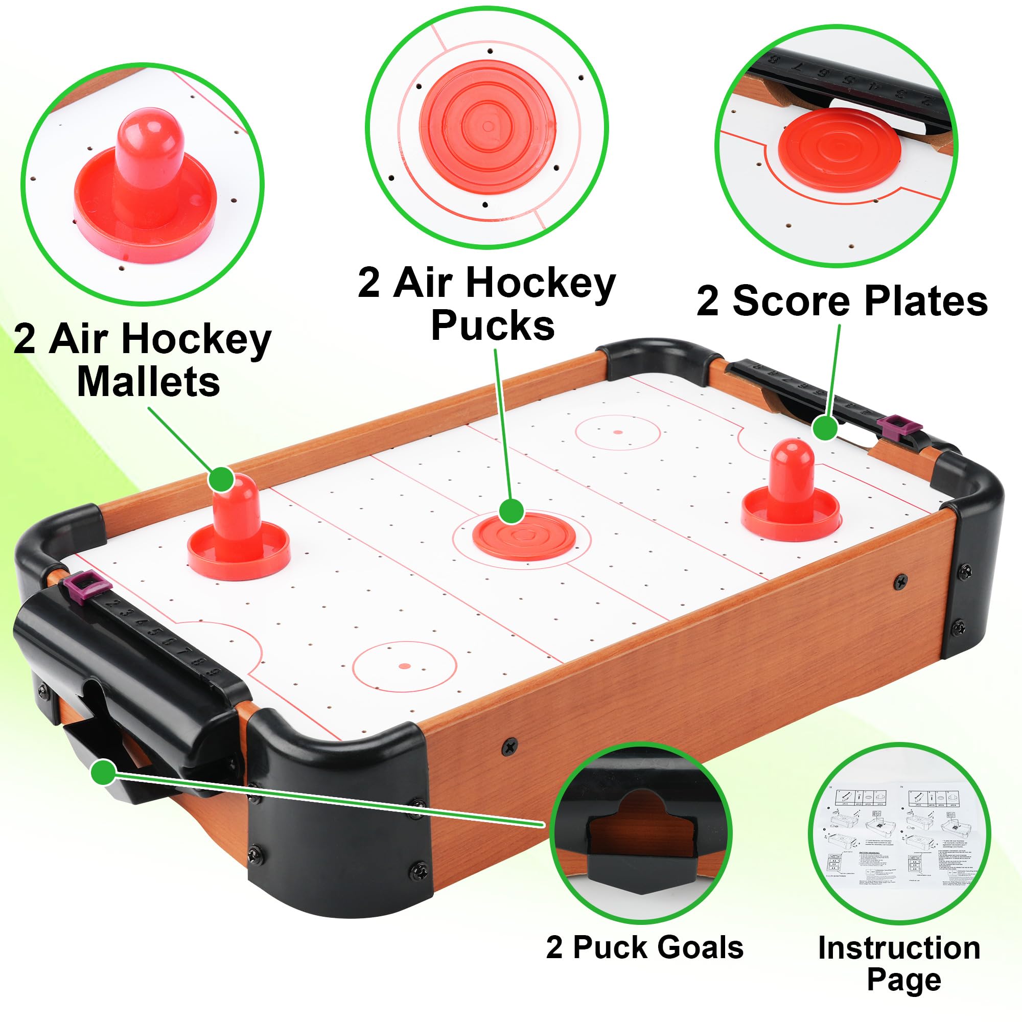 Mini Air Hockey da Tavolo in Legno MDF - Gioco Hockey ad Aria Portatile con Ventola Potente e Accessori
