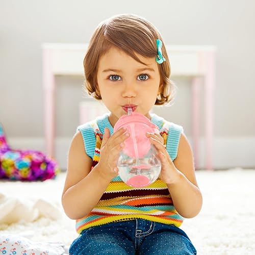 Miniatura 3 de Munchkin Any Angle - Vaso con popote con peso para niños pequeños con tapa Click Lock, 10 onzas, paquete de 2, rosamorado