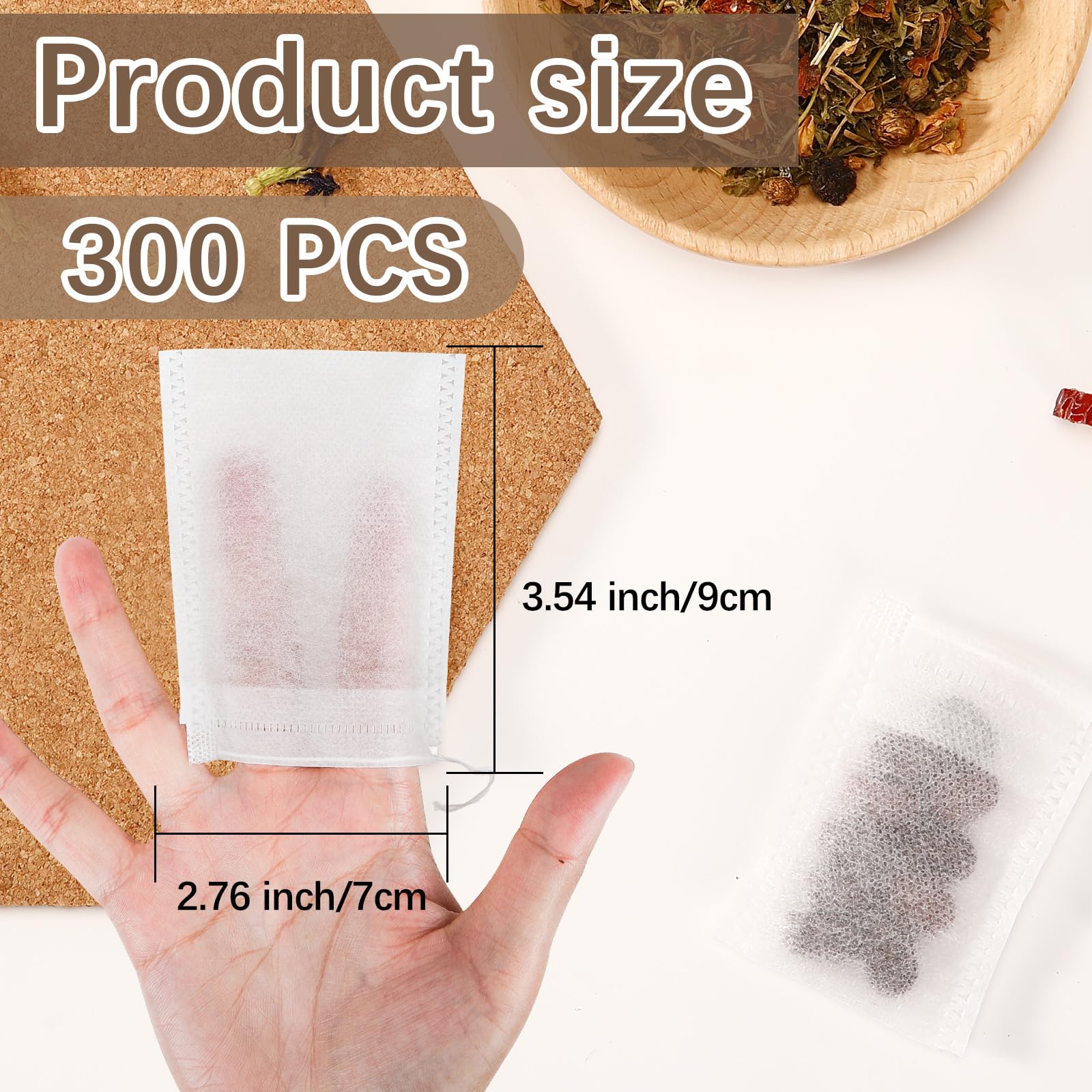 Leere Teebeutel für losen Tee, Einweg-Teefilterbeutel mit Kordelzug, befüllbares Tuch, leere Teebeutel für losen Tee, Kaffee, Kräuter, Gewürze (9 x 7 cm), 300 Stück