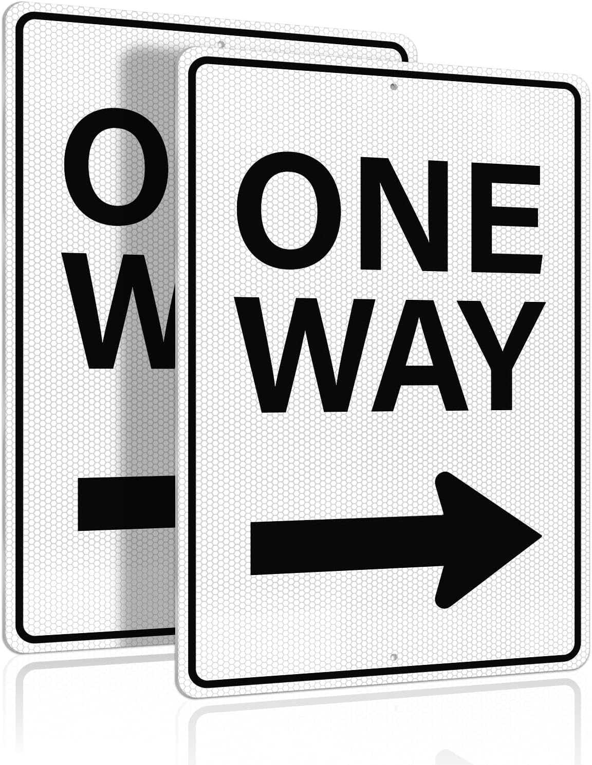 2 Pack One Way Sign with Right Arrow 18 × 12 Inches Reflective Waterproof Fade Resistant Rust Free Aluminum Metal Warning Signage with Pre-Drilled Holes for Roads Driveways Parking Lots
