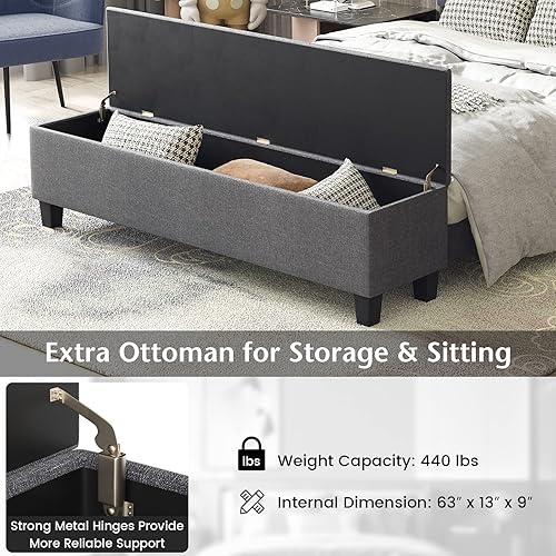 Miniatura 5 de KOMFOTT Base de cama tapizada tamaño Queen con almacenamiento otomano, base de colchón moderna con cabecero copetudo con botones, base de cama de