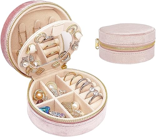 Soddeph Joyero de terciopelo con espejo mini estuche de joyería de viaje pequeño organizador de joyas portátil de viaje regalo para mujeres y niñas