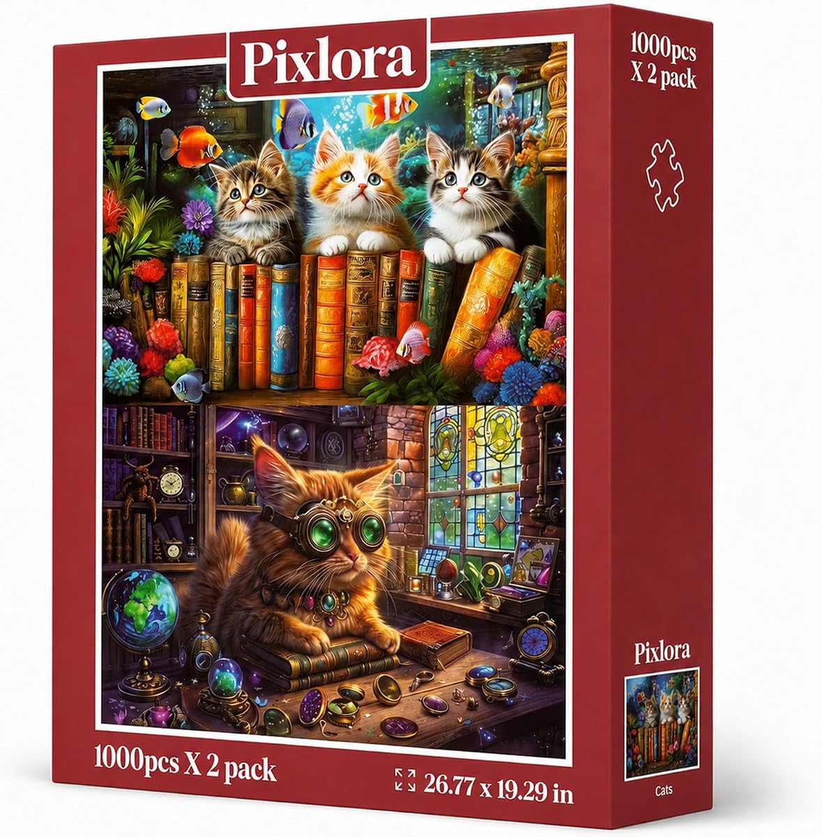 2-Pack Adult Puzzle Set – 2 Unique Designs, 1000 Pieces Each (2000 Total Pieces), Enchanted Cat Jigsaw Puzzles, Underwater & Starlight Magic Cats Puzzle, Whimsical Cat Puzzles, Challenging Family Fun