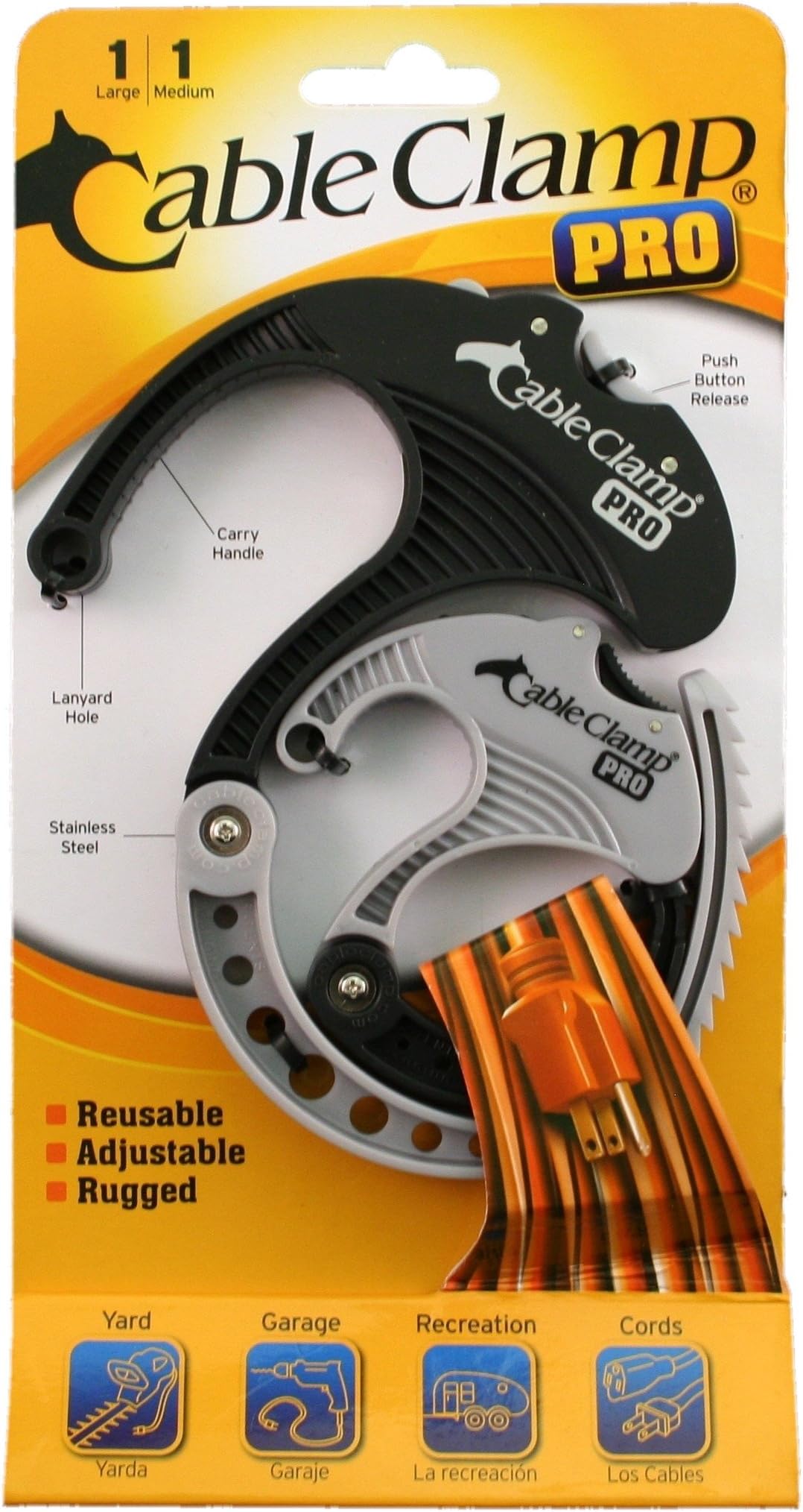 Qa Worldwide CCP0258 Cable Clamp PRO Pack, 1 Medium Platinum/Black and 1 Large Black/Platinum