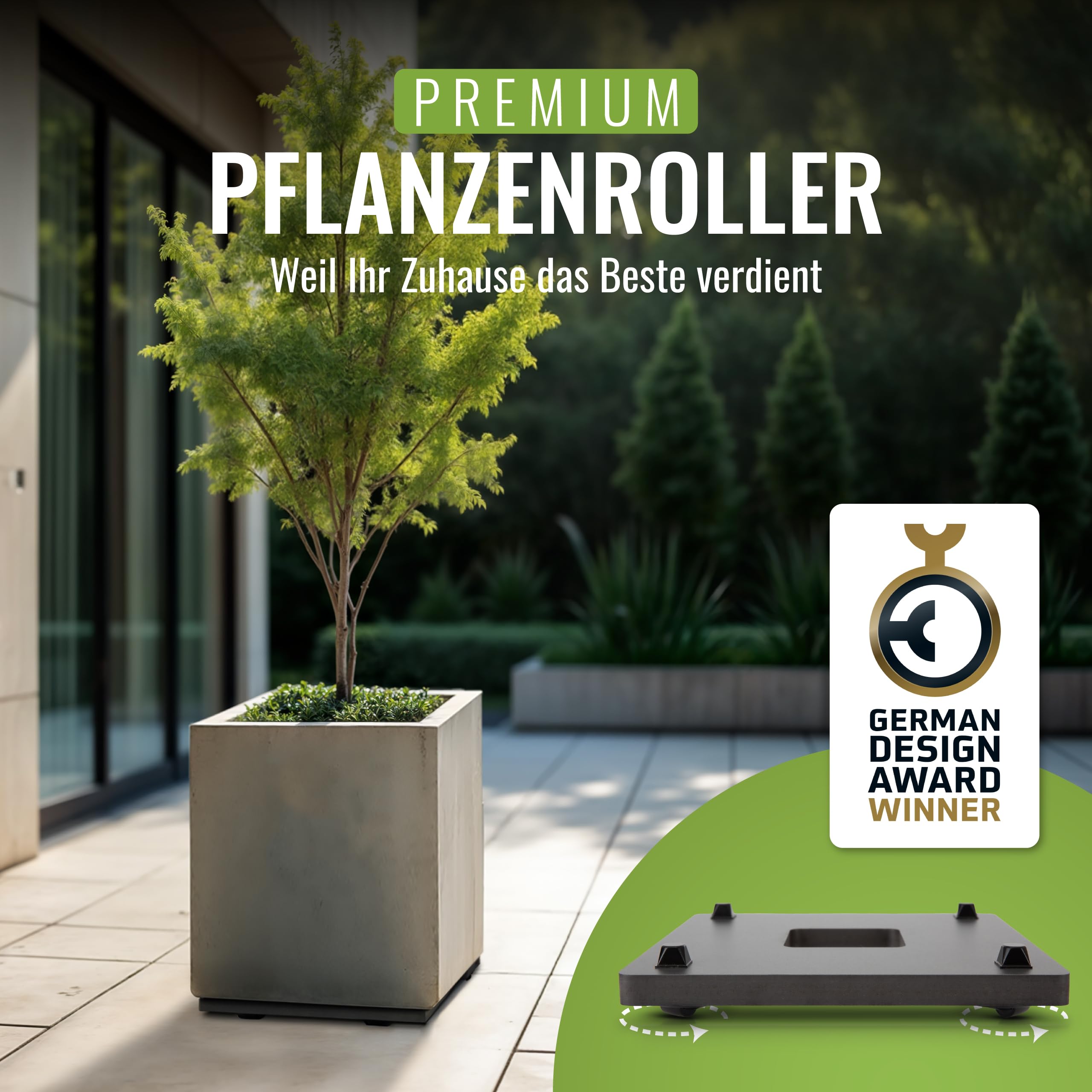 Pflanzwerk Pflanzkübel Untersetzer - Ultraflacher Designer Pflanzenroller - 28 cm x 28cm - Eckig und rund für alle Blumentöpfe & Blumenkübel - Indoor & Outdoor Gefäßroller - 2 Jahre Garantie