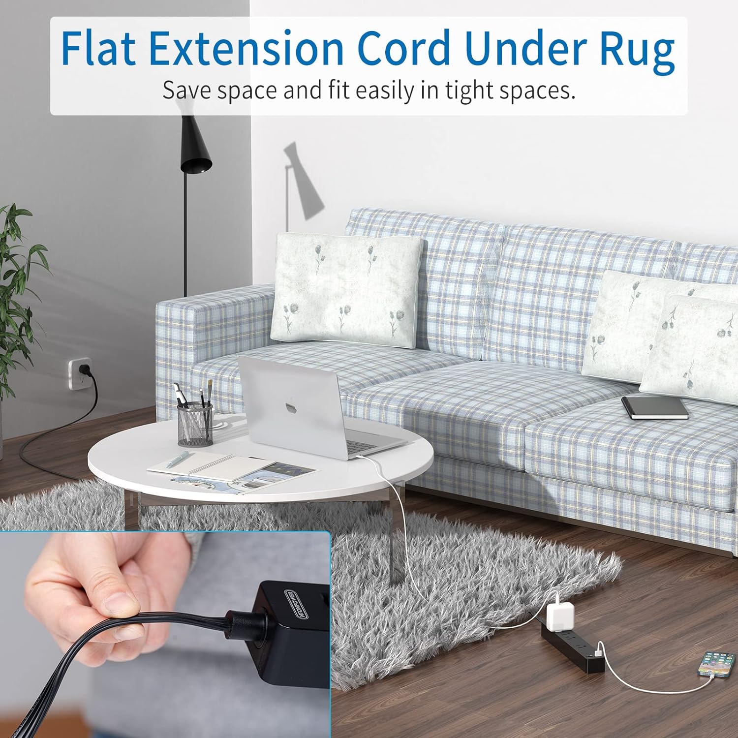 Buy Extension Cord 10 Ft, NTONPOWER Thin Flat Extension Cord Under