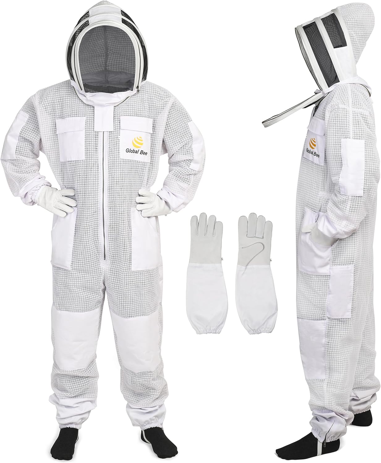 Beekeeping Suit Ventilated for Men Women Bee Suit 3 Layer with Fencing Veil One Pair Gloves