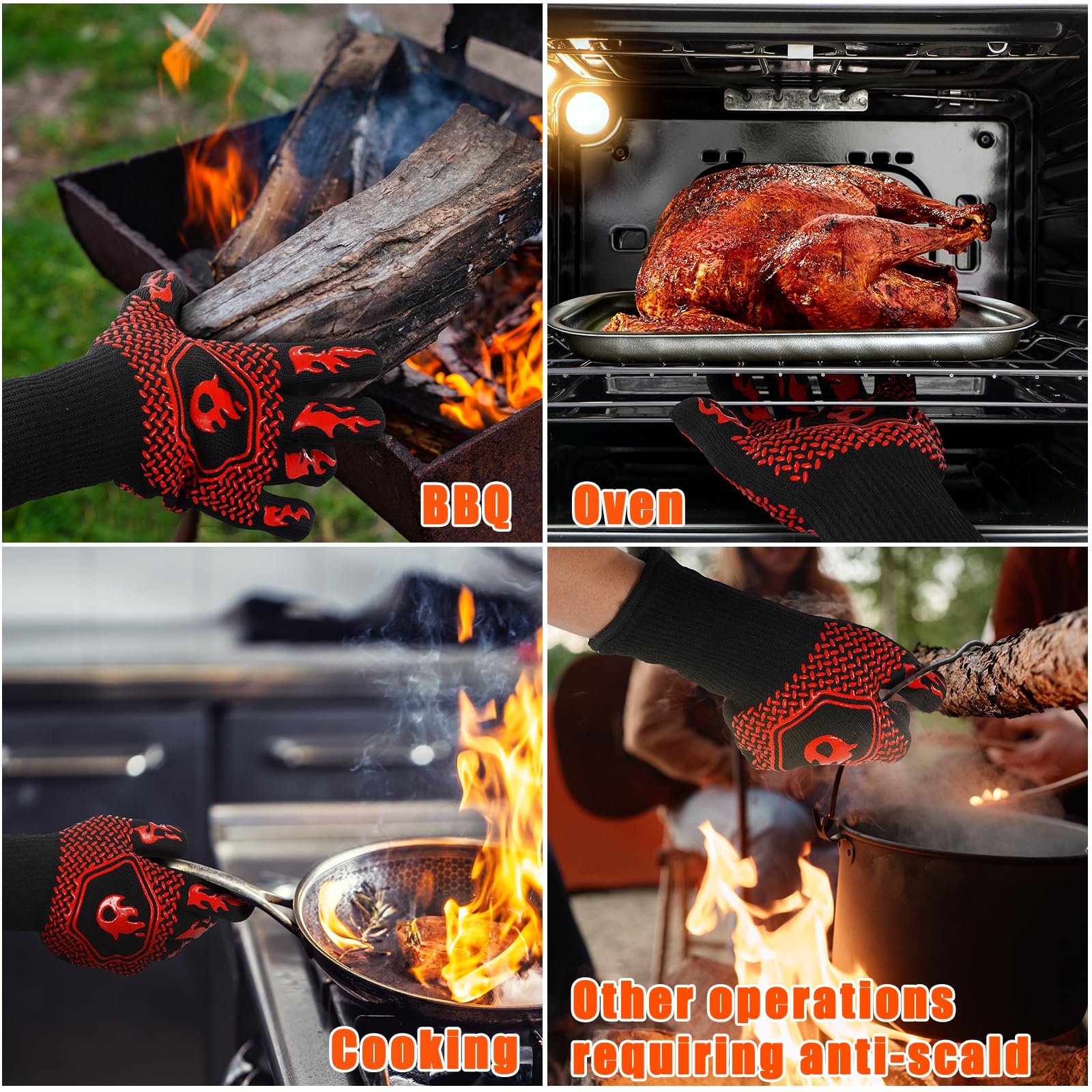 BBQ Gloves, Oven Mitts Grilling Gloves - 1472℉ Extreme Heat Resistant