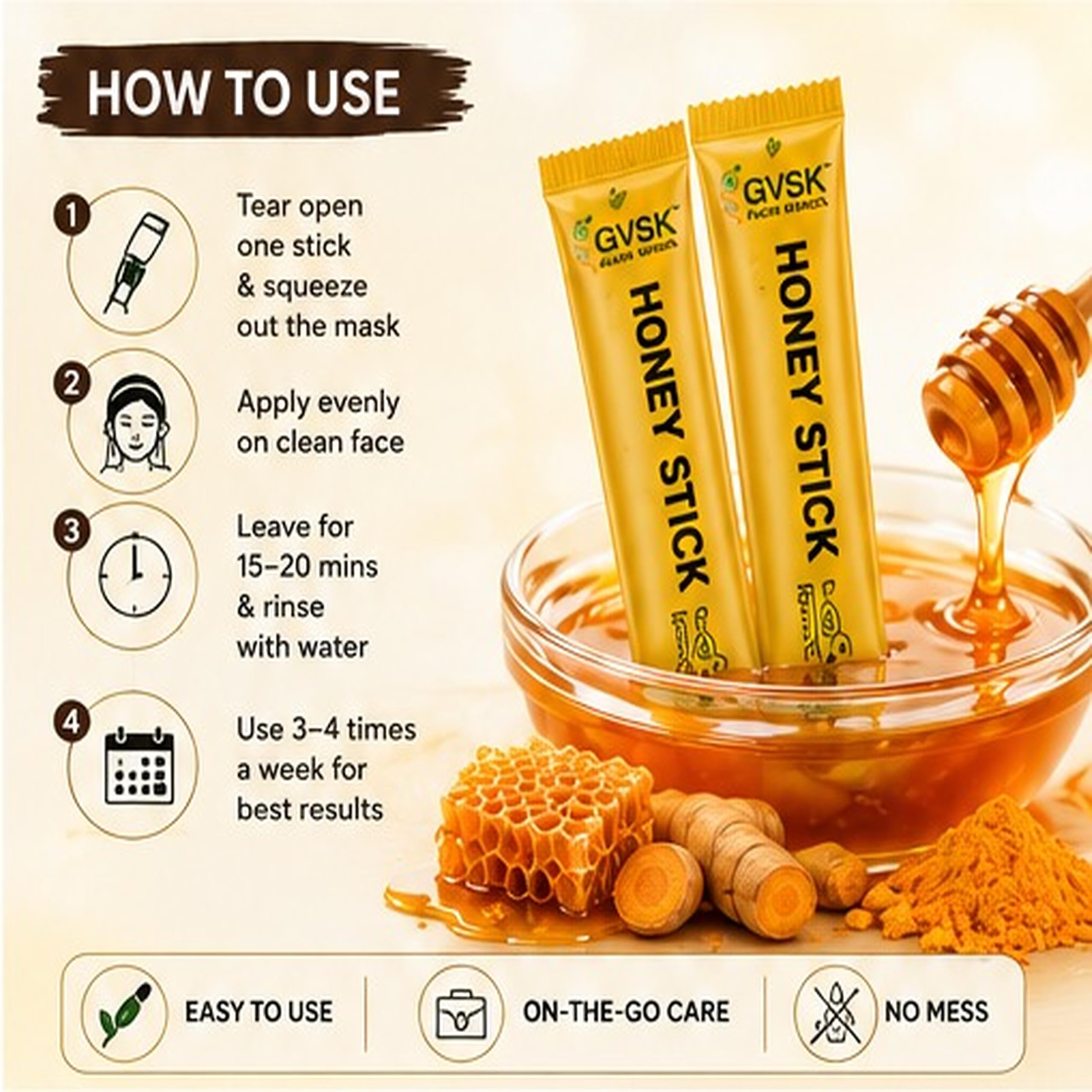 GVSK Curcumin Honey Face Mask for Radiance, Hydration, Even-Looking Skin - Face Mask with Curcumin Extract, Golden Honey, Aloe Vera & Vitamin C - Blemish Care - 30 Single-Use Sticks x 8g, 240g 1