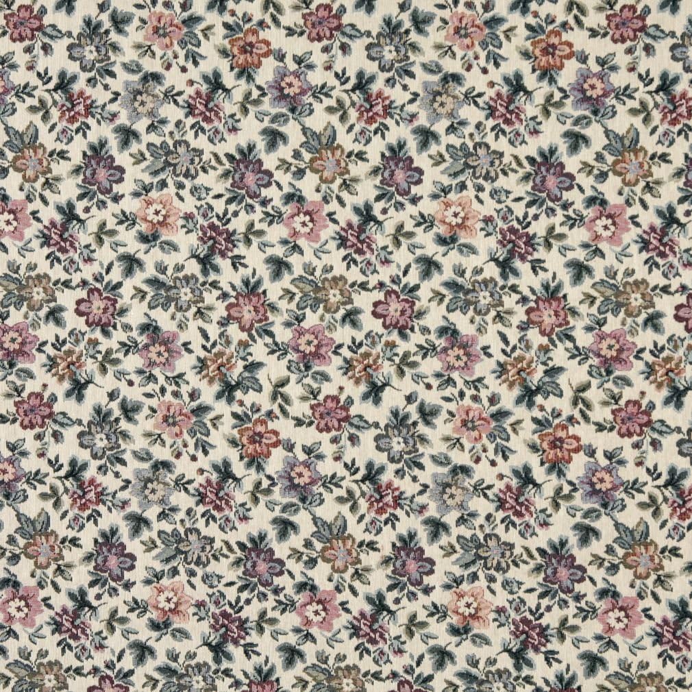 F663 Beige Burgundy and Green Floral Flowers Tapestry Upholstery Fabric by The Yard