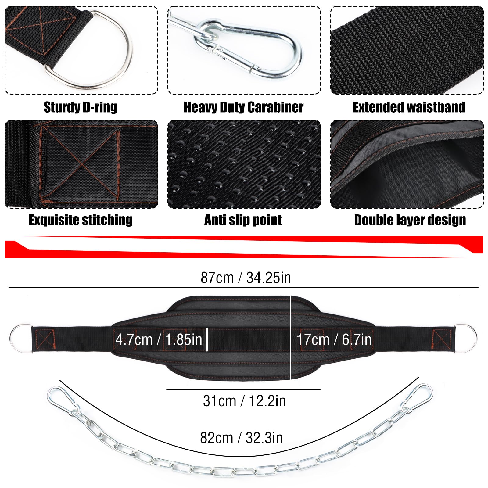 Leesvilary Fitness Dip Belt with Chain for Weight lifting, Dipping Pull Up Belt, Dip Belt Leather Attachment, Powerlifting, and Bodybuilding Workouts Belts, Comfortable Waist Support for Men & Women