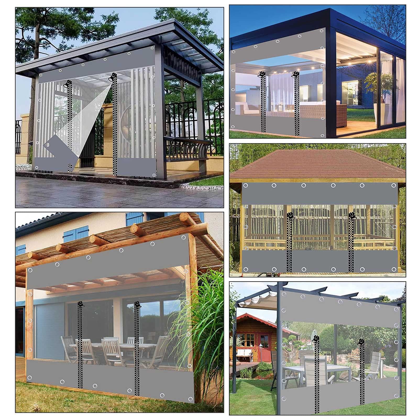 Tende Laterali In PVC Trasparente E Grigio Per Gazebo E Pergola - Impermeabili, Con Occhielli - Pannello 2,2x2 Metri (WxH)