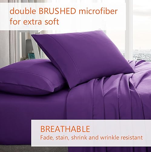 Miniatura 4 de American Home Collection Juego de 2 fundas de almohada de microfibra de doble cepillado, suaves y de fácil cuidado (morado, estándarQueen de 20 x 30