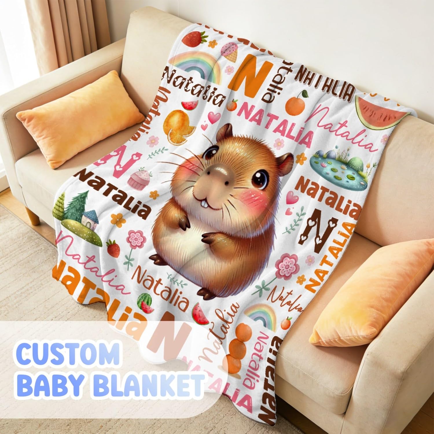 Aniruddha Custom Capybara Baby Name Blanket,Personalized Capybara Baby Blanket,Customized Name Blanket for Toddlers Kids Nursery,30"x40"-Toddler Size - Image 2