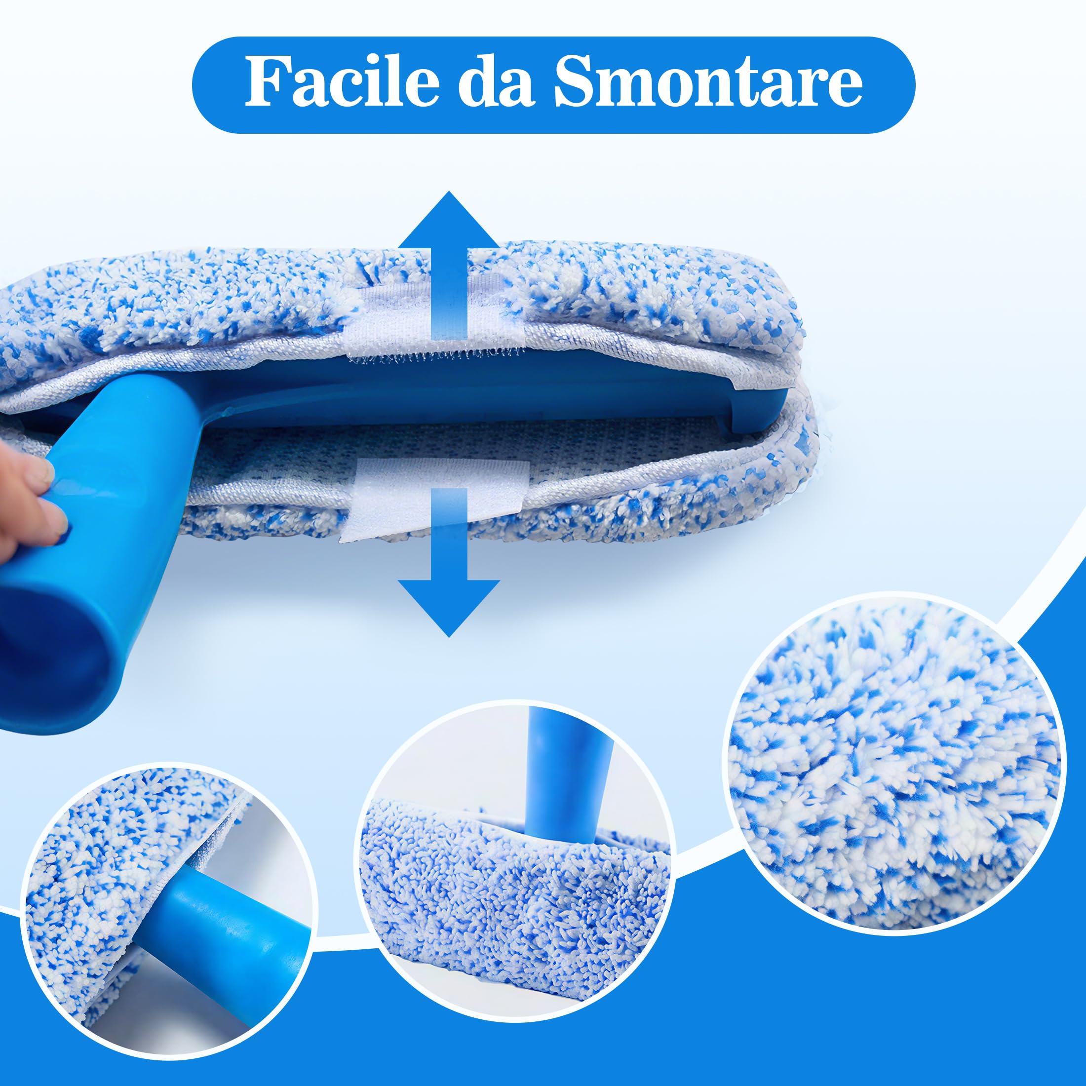 Lavavetri Telescopico Professionale 2 in 1 con Spazzola e Tiraacqua per Vetri, Kit Pulizia Vetri Finestre, Doccia, Auto e Specchi, Panno in Microfibra Senza Aloni e Lama in Silicone