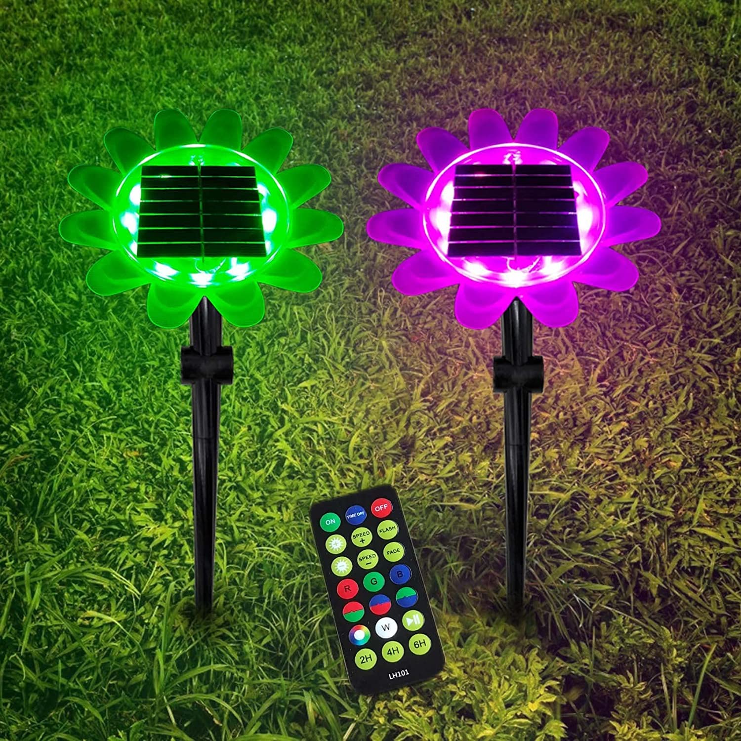 Solarne kwiaty staw światła na zewnątrz, KINGCOO wodoodporne 12 LED kolorowe pływające światła basenowe słonecznik bezpieczeństwo nocna lampka krajobraz punkty 8 trybów do ogrodu trawnika ścieżki (2 szt.)