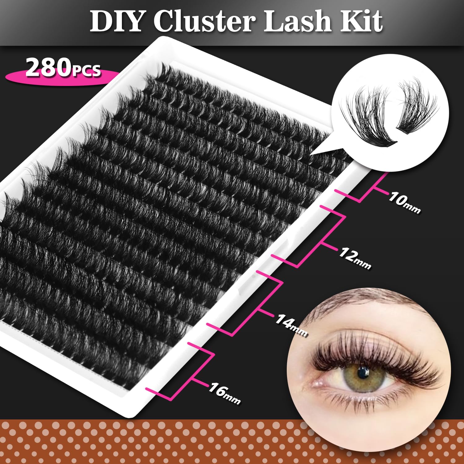 DIY Lash Clusters Kit 100D Volume Eyelash Extension Kit D Curl 280pcs Thick Individual Lashes with Lash Bond and Seal, Lash Tweezers, Fluffy False Eyelashes 10-16mm