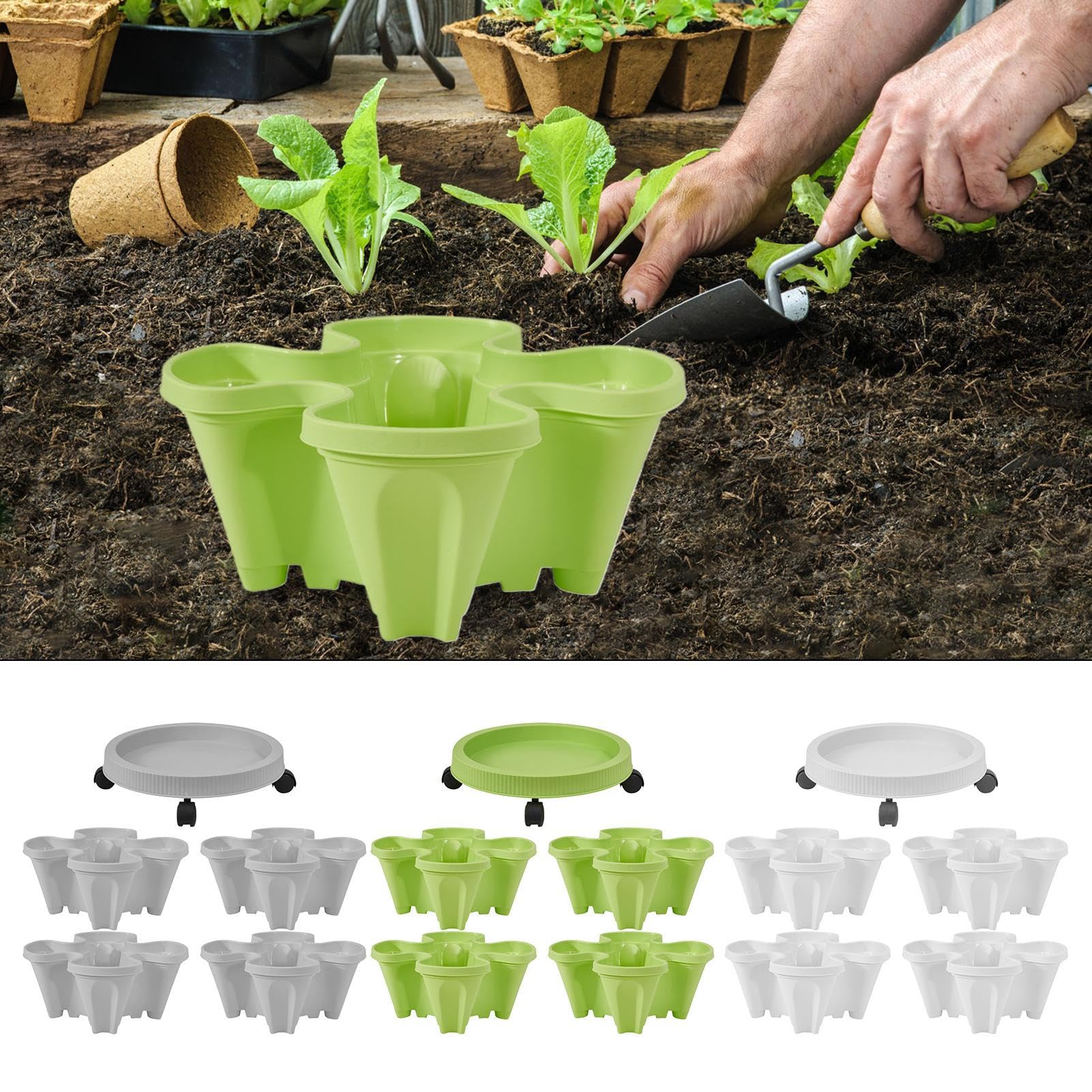Jardinera Vertical Macetas para jardín Macetas apilables Soporte para Jardinero hierbas de Interior Estante de Exterior Jardinera compacta Soporte plantas Escalon