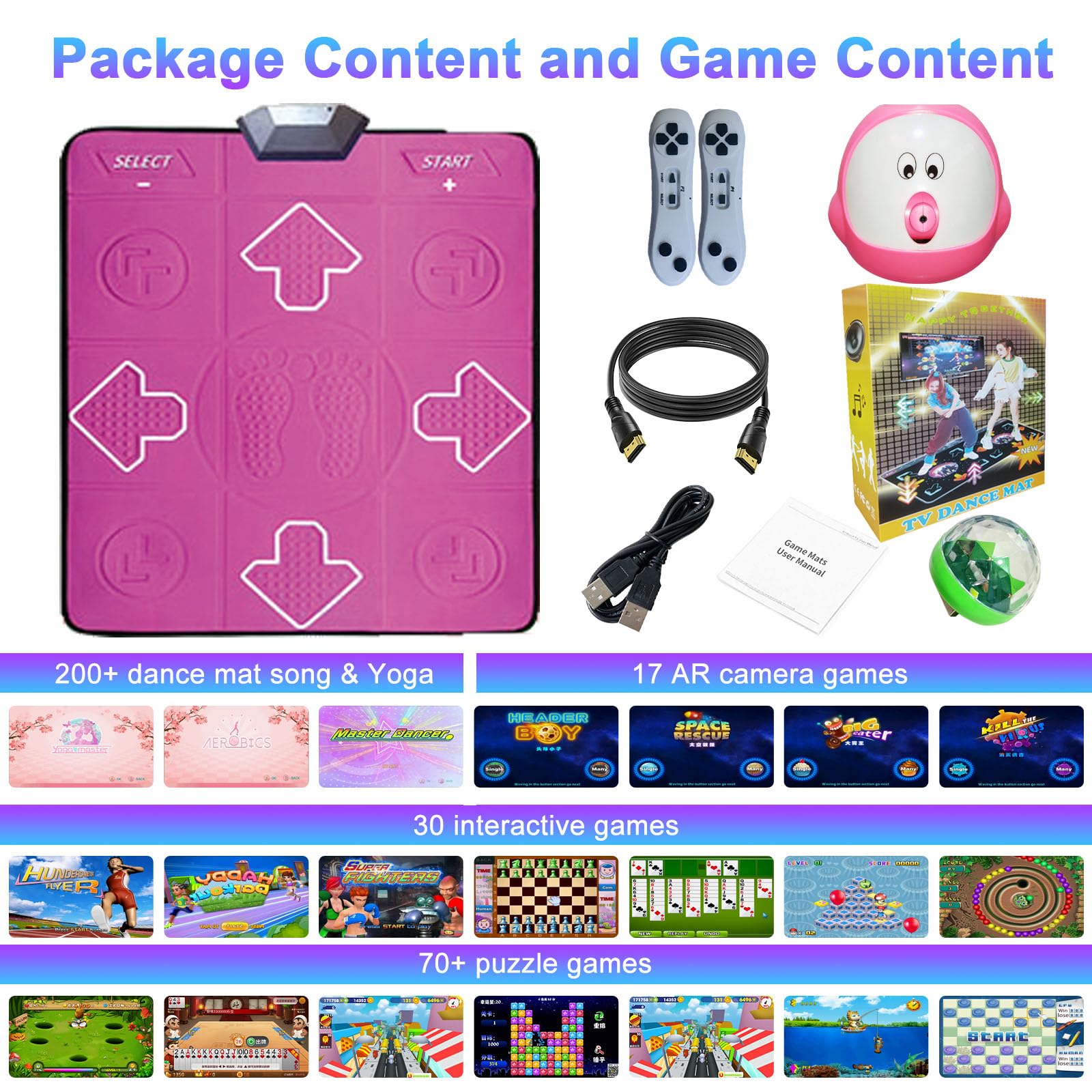 YRPRSODF Tappetino da ballo per bambini e adulti, senza fili, elettronico, per esercizi e fitness, gioco per la TV, regalo per ragazze e ragazzi dai 3 anni in su, rosa