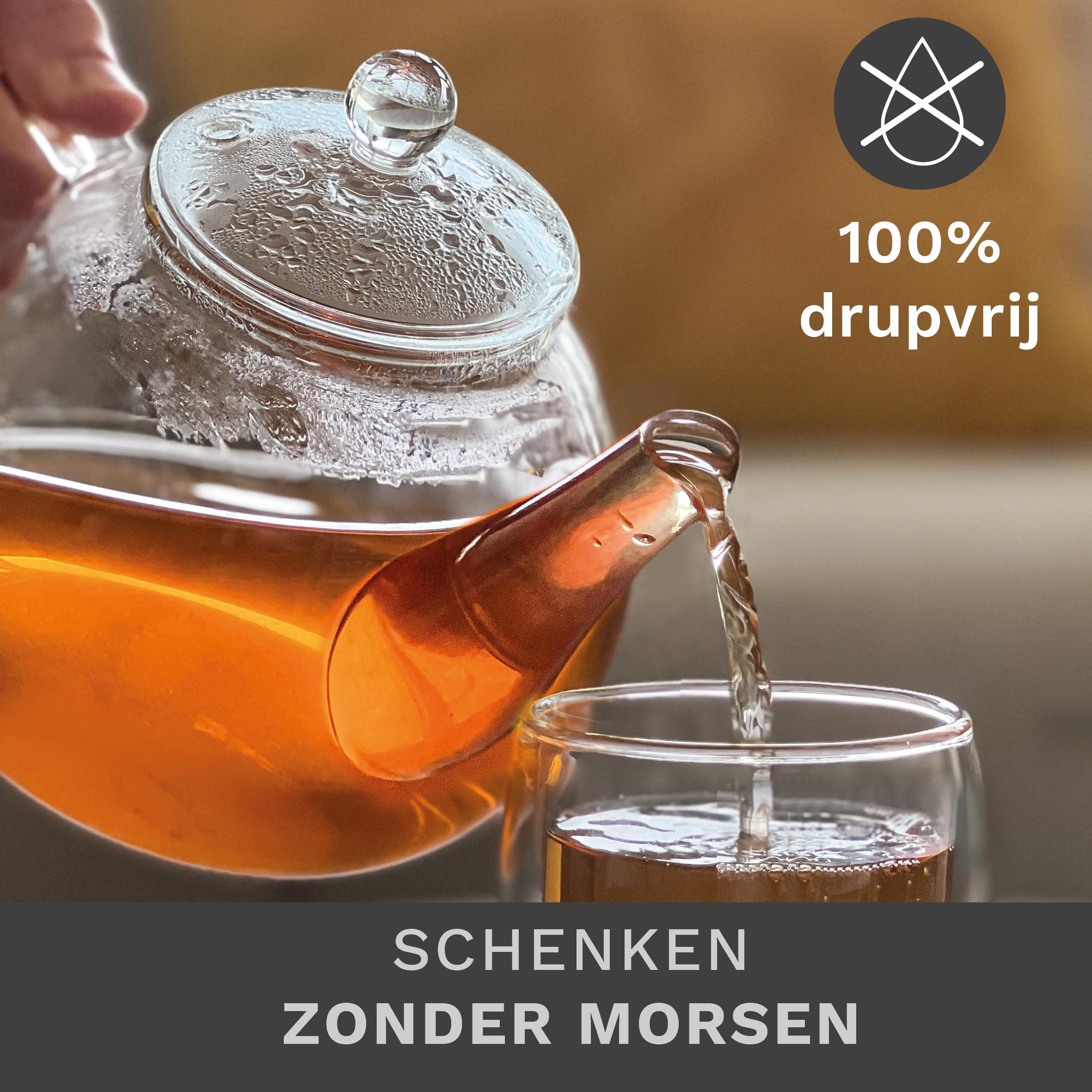 Theepot van glas 1,6 l een stoofje van roestvrij staal, 3-delige Theepot van glas 1,6 l een stoofje van roestvrij staal, 3-delige