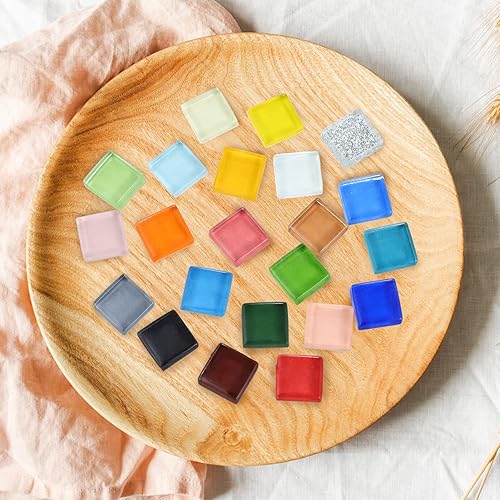 Miniatura 8 de KESYOO 1200 azulejos de mosaico de vidrio cuadrados de cristal para proyectos de manualidades, hecho a mano, posavasos, arte