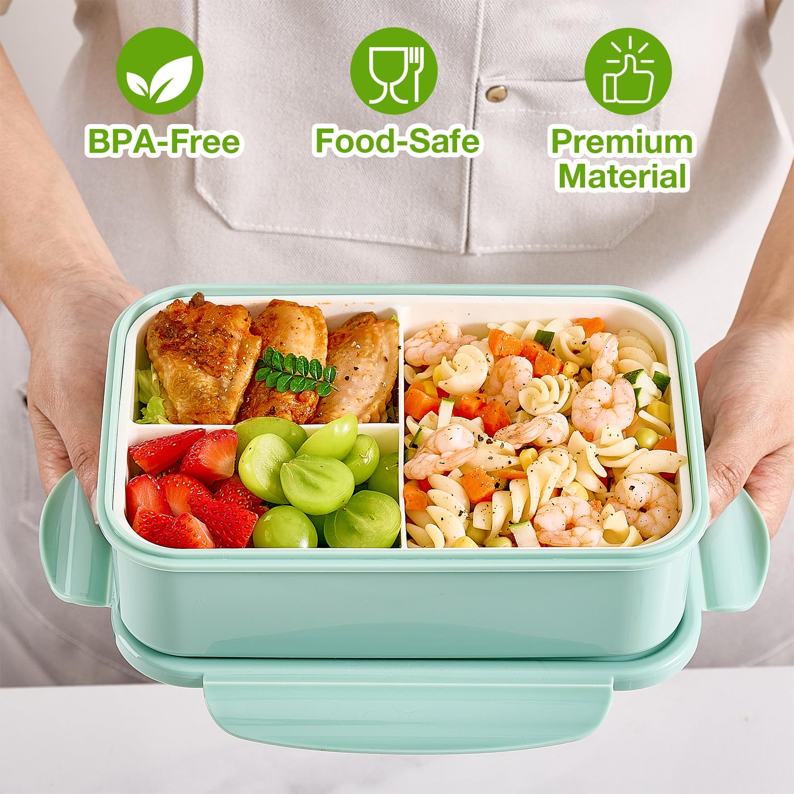 Mfacoy 3 Pack Bento Boxes for Adults/Kids, 1100 ML Bento Lunch Box With Spoon & Fork, Lunch Box Containers, Bento Box for Dining Out, Work, Picnic, BPA-Free, Microwave & Dishwasher Safe - Image 5