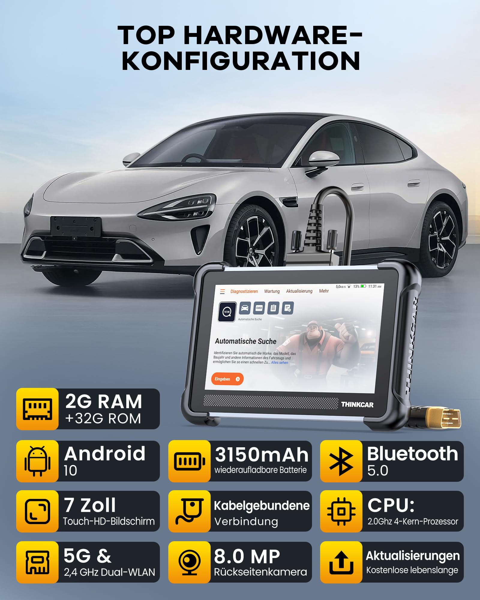 ThinkScan 672 OBD2 urządzenie diagnostyczne, samochód z funkcją resetowania 28+ i pełną diagnostyką systemu, czytnik samochodowy do aktywnego testowania, zaawansowane kodowanie ECU