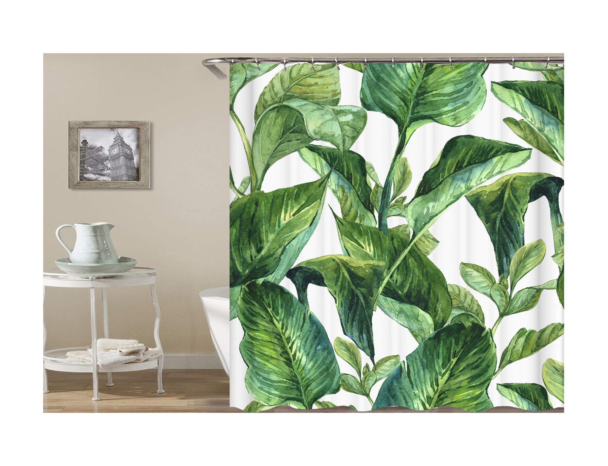 KnSam Zasłona prysznicowa przeciw pleśni, wodoszczelna, do łazienki, białe tło, 100% poliester, w zestawie 12 pierścieni, 120 x 180 cm