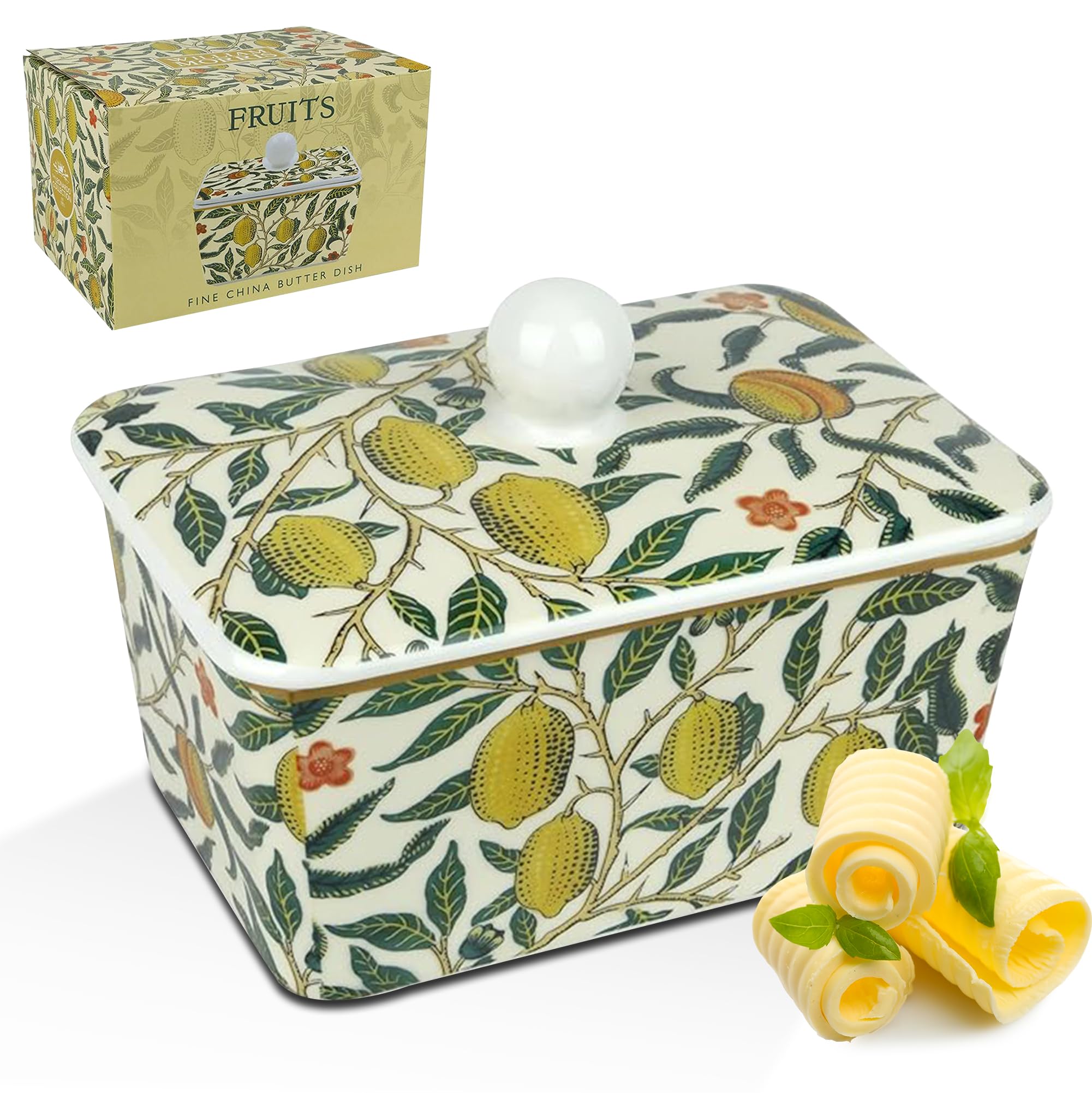 The Leonardo Collection William Morris, burriera alla frutta, elegante burriera in ceramica con design iconico di frutta, perfetto per tavolo da pranzo o cucina, senza tempo e funzionale