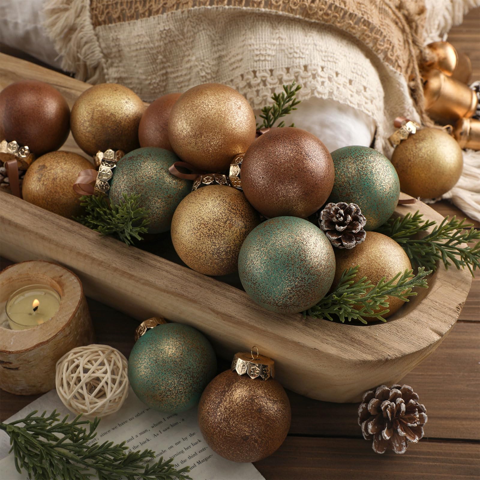 Lot de 24 boules de Noël de 6 cm au style vintage avec boucle