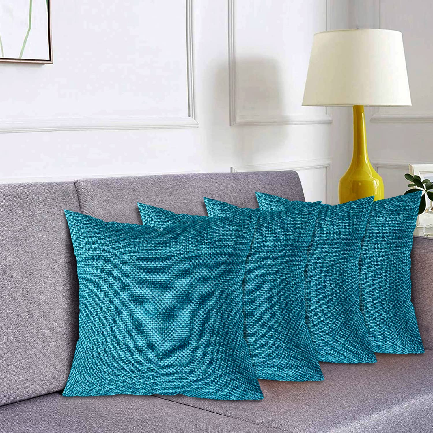 Kuber Industries Jute Cotton Decorative Square Cushion Cover, Cushion Case for Sofa Couch Bed 16x16 Inch- Pack of 4 (Blue)