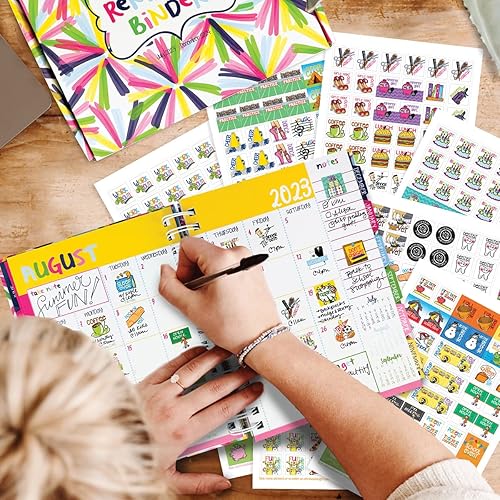 Miniatura 2 de Carpeta de recordatorios 2023-2024 de 18 meses + juego de calcomanías para planificador variado, vistas semanales y mensuales, tapa dura, cierre