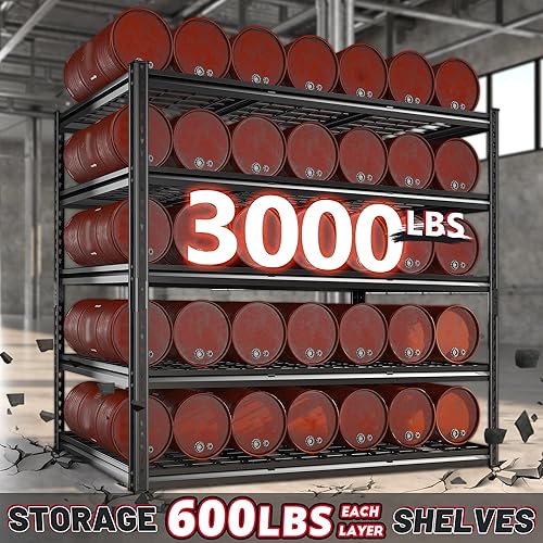 Miniatura 4 de REIBII Estantería de garaje de 55 pulgadas de ancho, estantes de almacenamiento resistentes con carga de 3000 libras, estantería de metal ajustable