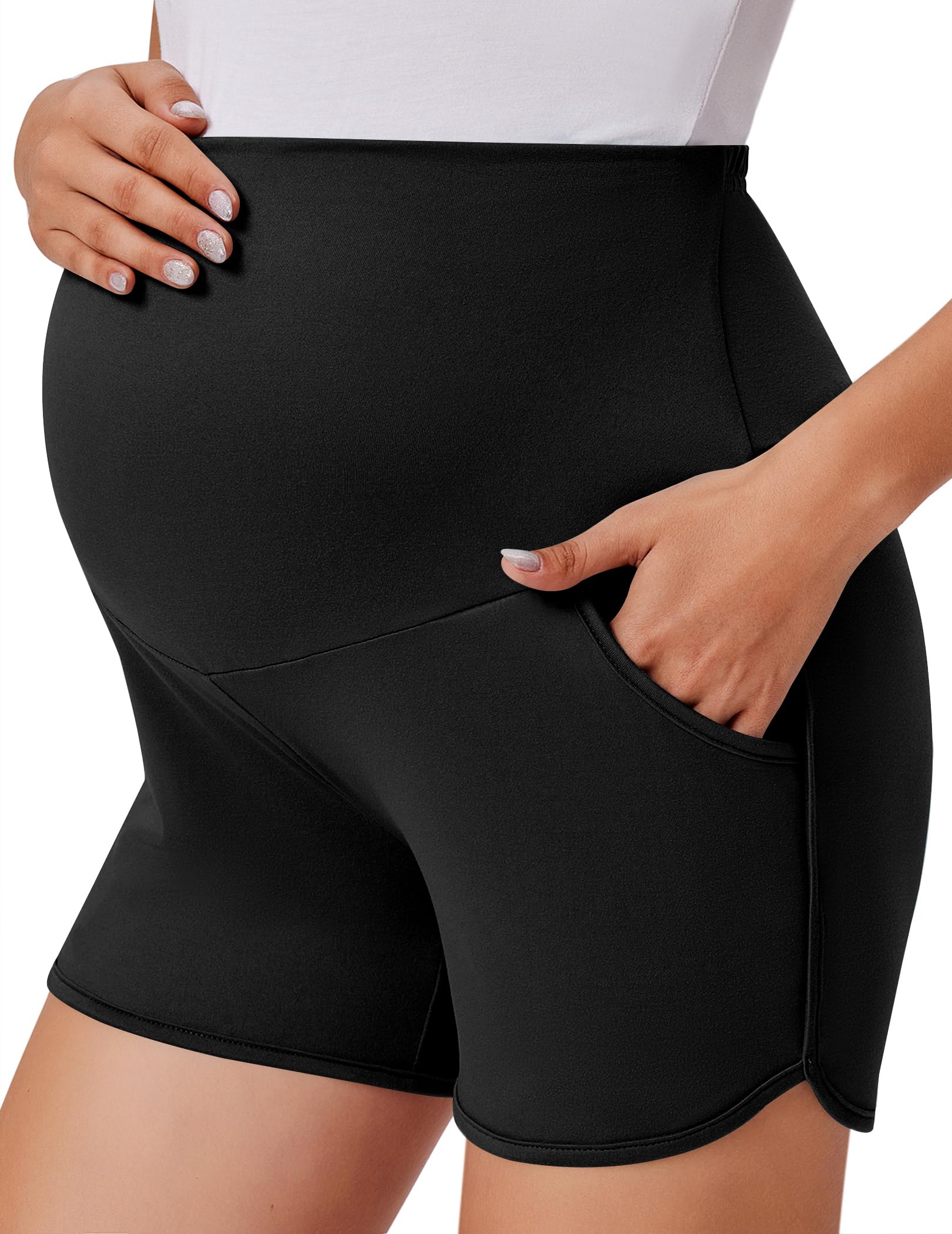 Ekouaer Maternity Shorts Over The Belly Pregnancy Lounge Summer Workout Pajama Sleep Shorts with Pockets