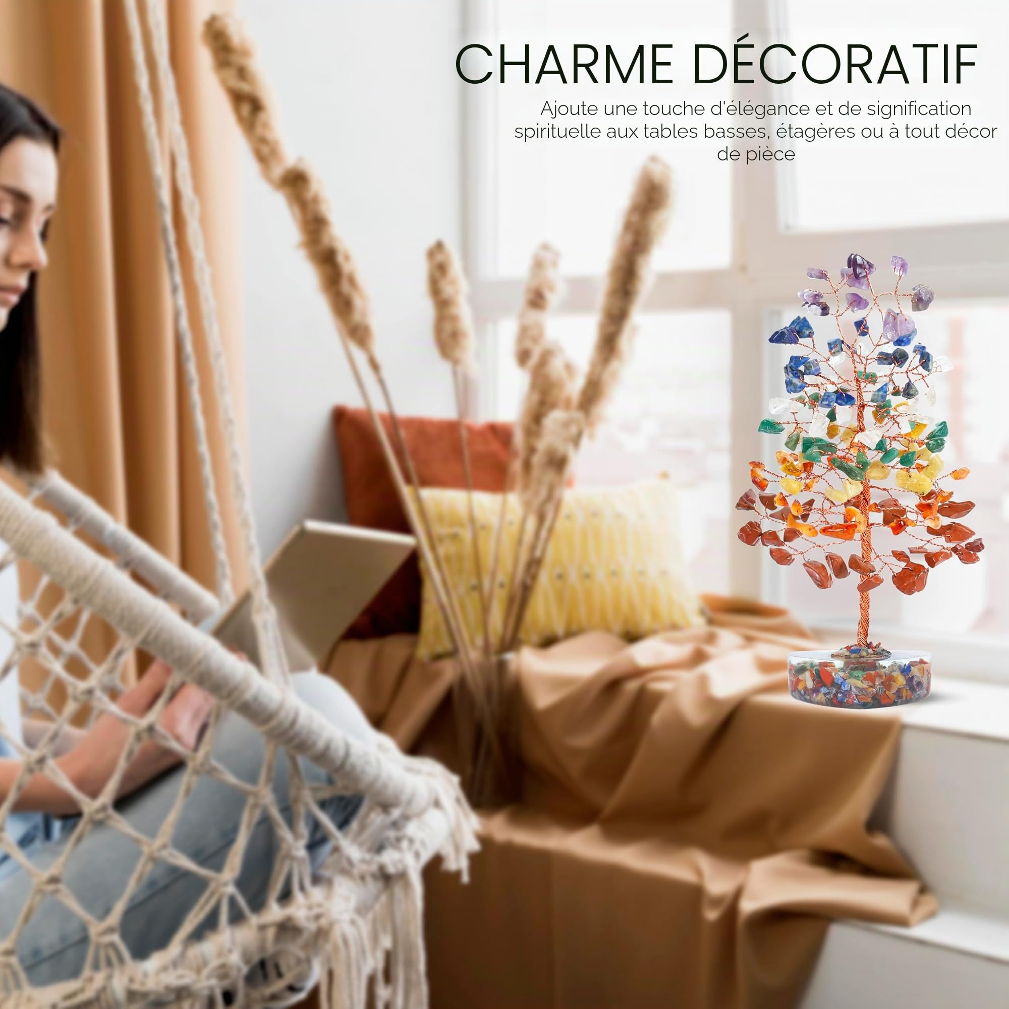 Crocon Arbre en Cristal, Cadeaux d'anniversaire Porte-Bonheur pour Femmes et Mamans, Base en cœur, Pierres et Cristaux de guérison des 7 Chakras, décoration Feng Shui pour la Maison et Le Bureau
