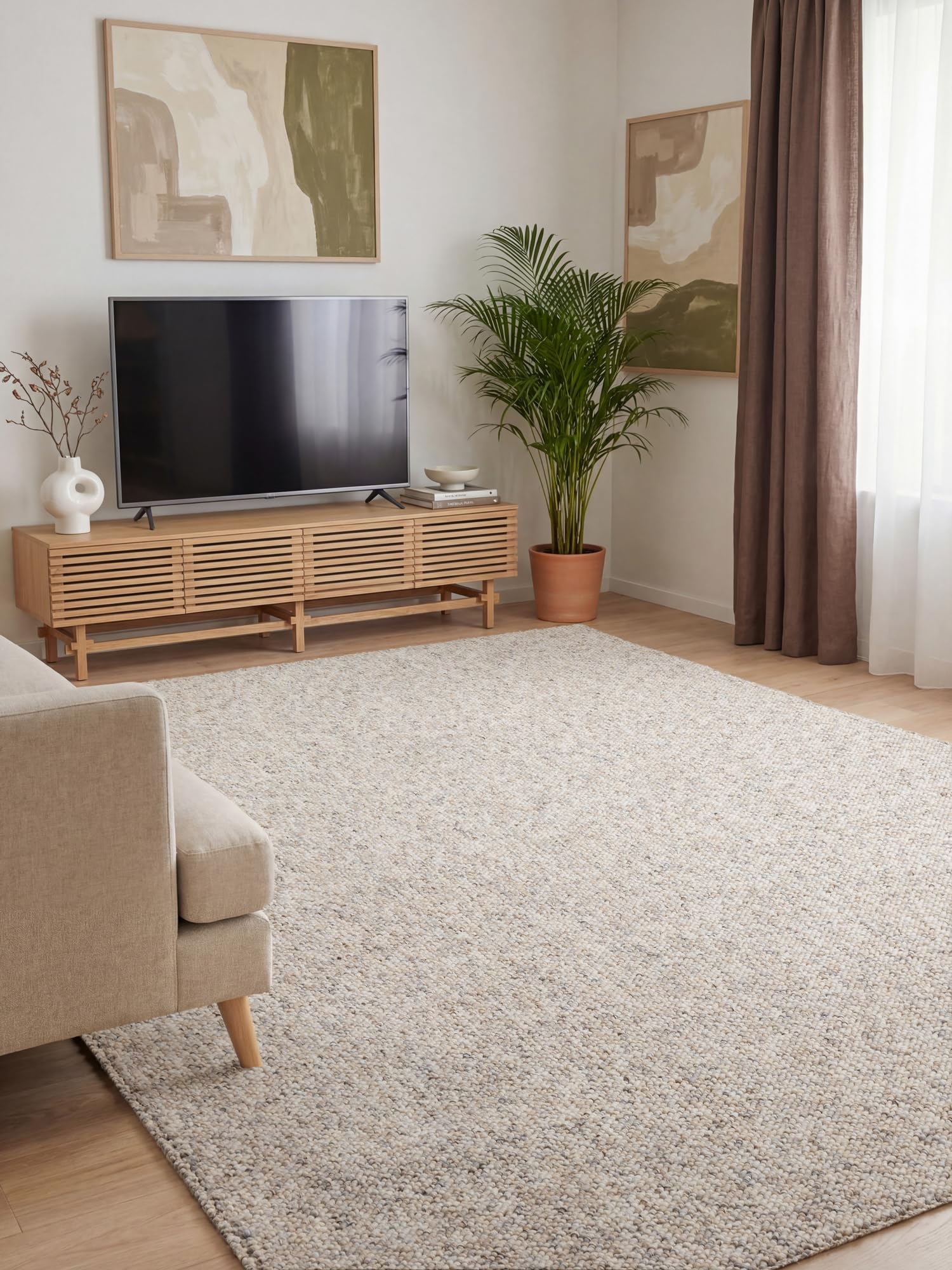 Tapis scandinave crème Elle Decoration Rocco tissé plat lavable pour salle à manger