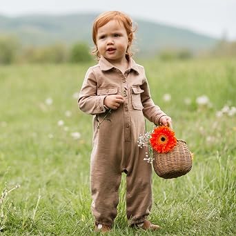 Burt's Bees Baby Boys Jumpsuit, 100% Organic Cotton One-piece, Long Sleeve Button Down Coverall