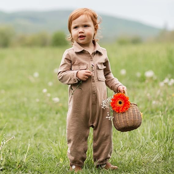 Burt's Bees Baby Boys Jumpsuit, 100% Organic Cotton One-piece, Long Sleeve Button Down Coverall