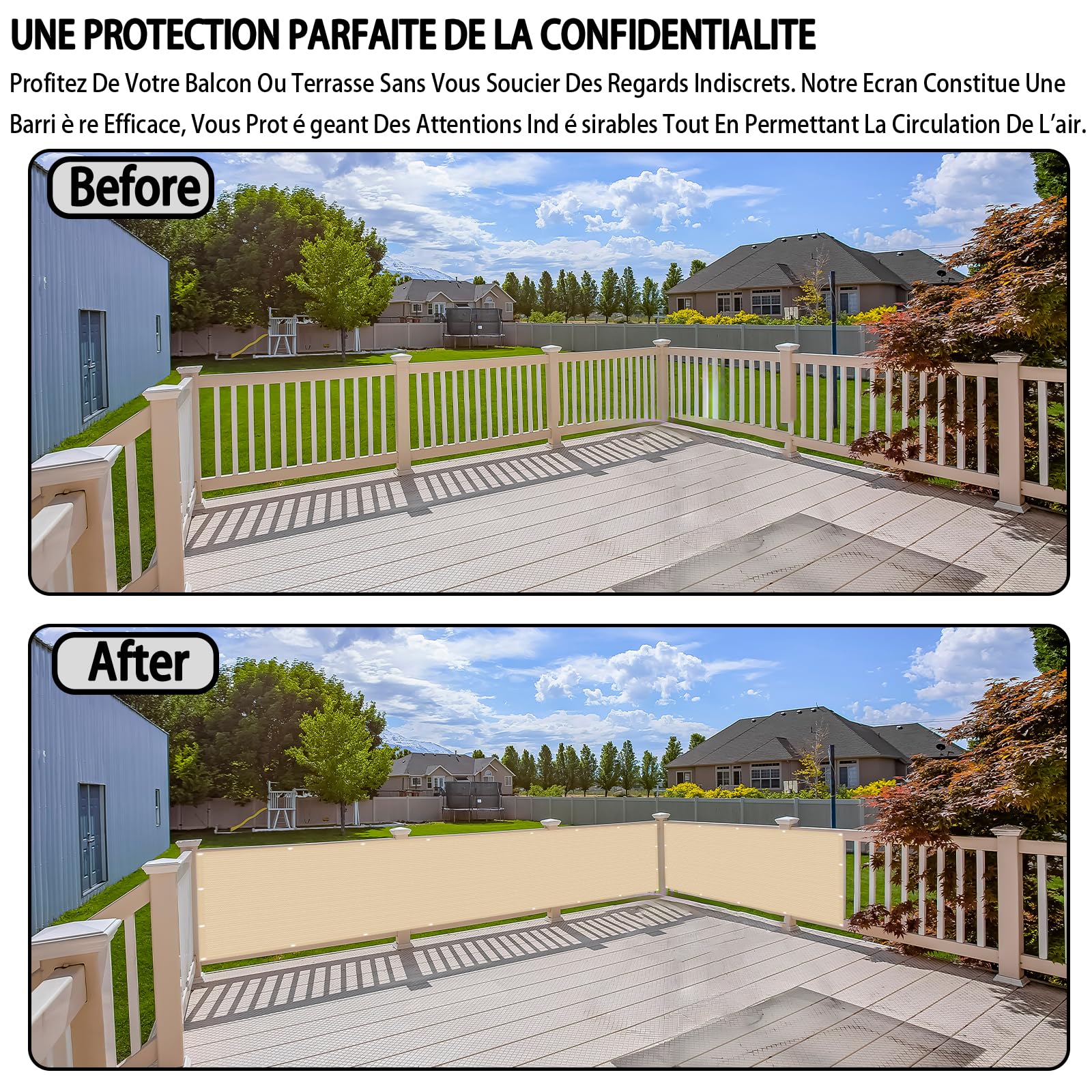 Telo impermeabile per balcone, 200 x 550 cm, color crema, con tessuto di facile manutenzione, cordoncini e fascette per proteggere esternamente, ideale per terrazze e balconi