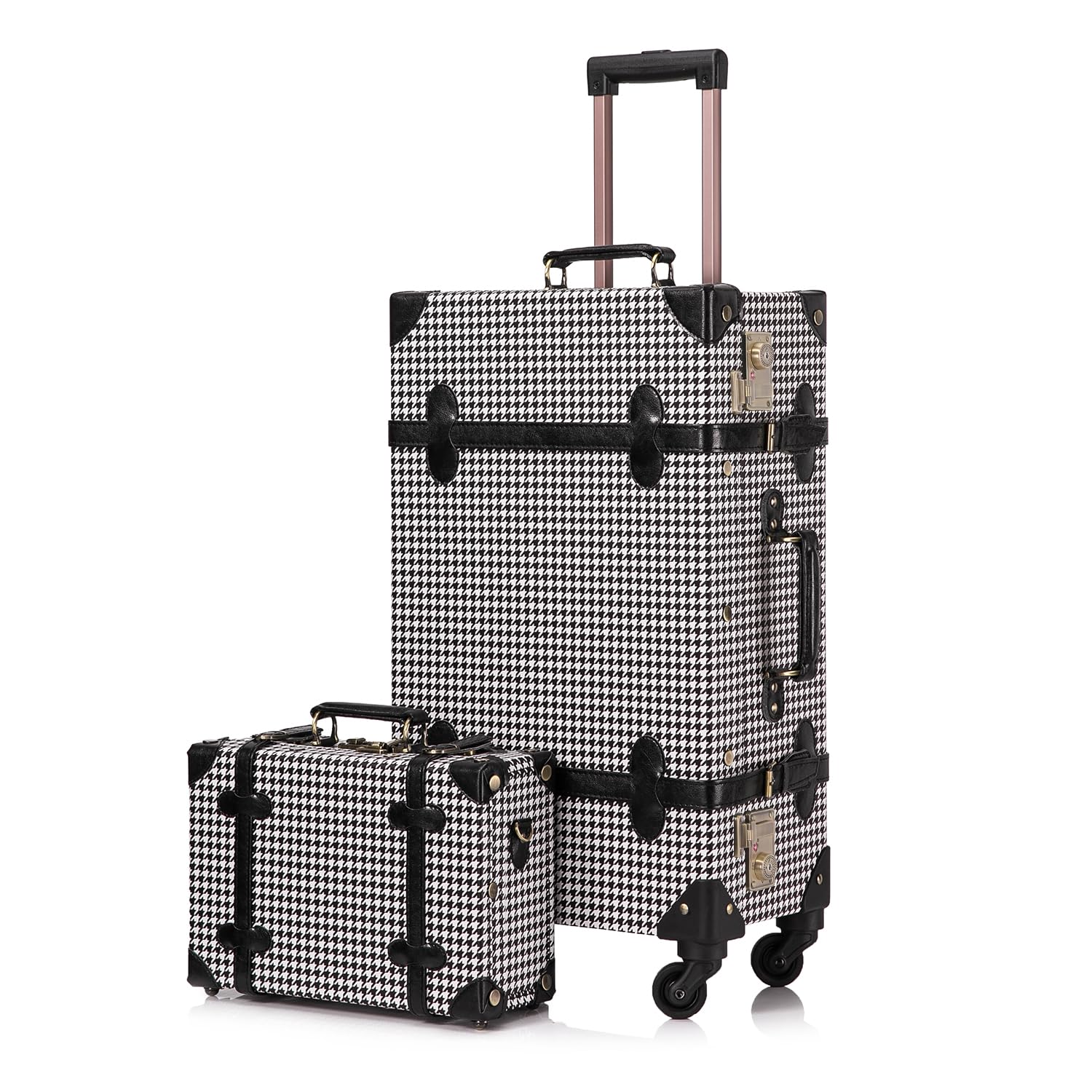 UNIWALKER Set di bagagli vintage, valigia retrò con ruote girevoli, serratura TSA e valigetta da portare a mano, per donne e uomini, Griglia, 2PCS-26"/12", Baule Vintage Spinner